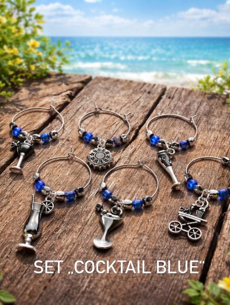 Weinglas Charms (Marker) handgefertigt Set "Cocktail BLUE"