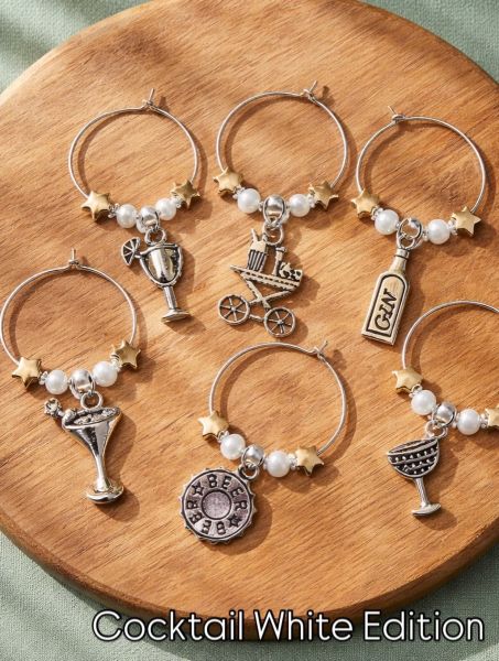 Weinglas Charms (Marker) handgefertigt Set "Cocktail WHITE"