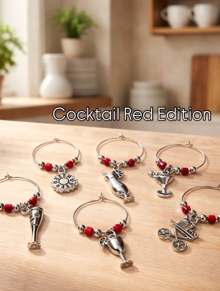 Weinglas Charms (Marker) handgefertigt Set "Cocktail Red"