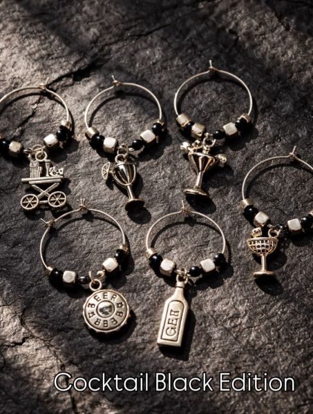 Weinglas Charms (Marker) handgefertigt Set "Cocktail BLACK"