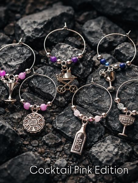 Weinglas Charms (Marker) handgefertigt Set "Cocktail PINK"